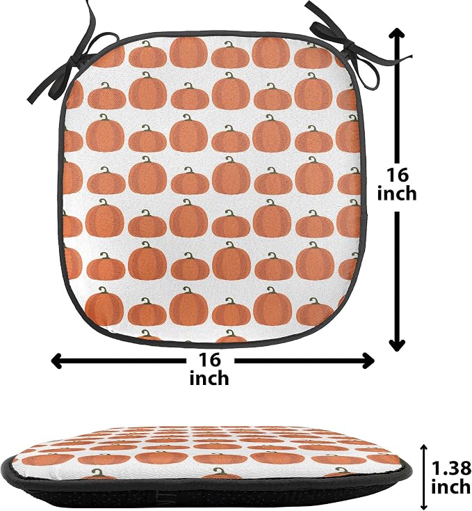 Lunarable Autumn Pumpkin Chair Seating Cushion, Simplistic Halloween Fruit Pattern on Plain Backdrop, Anti-Slip Seat Padding for Kitchen & Patio, 16"x16", Burnt Orange Green Brown