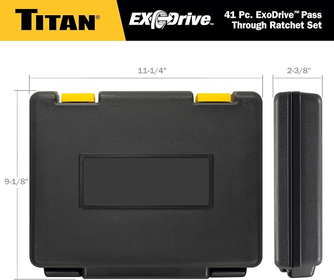 Titan 17441 1/4-Inch & 3/8-Inch Drive 41-Piece ExoDrive Pass-Through Ratchet and Socket Set, Pass-Thru Mechanics Tool Set