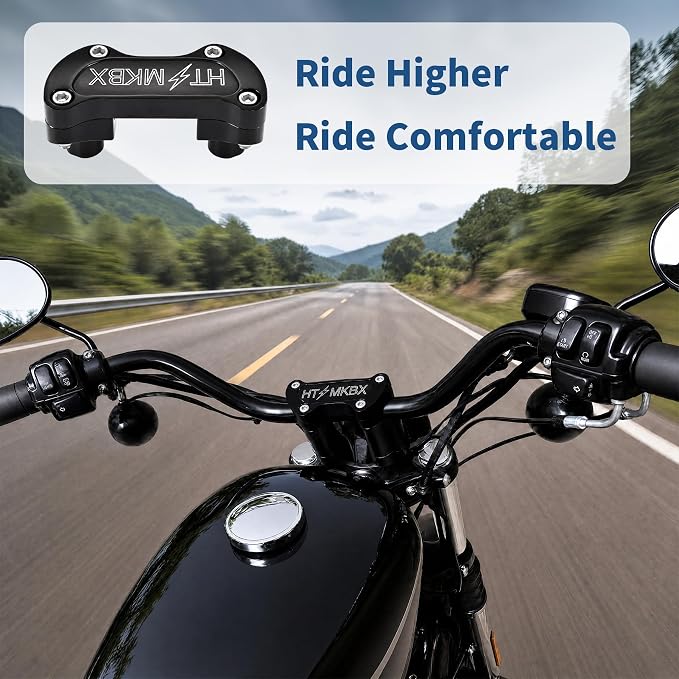 Black 1 inch Handlebar Riser Top Clamp Kit, 7075 Aluminum Bar Riser for 1” Handlebars, Fits Harley Touring Sportster Softail Dyna Models