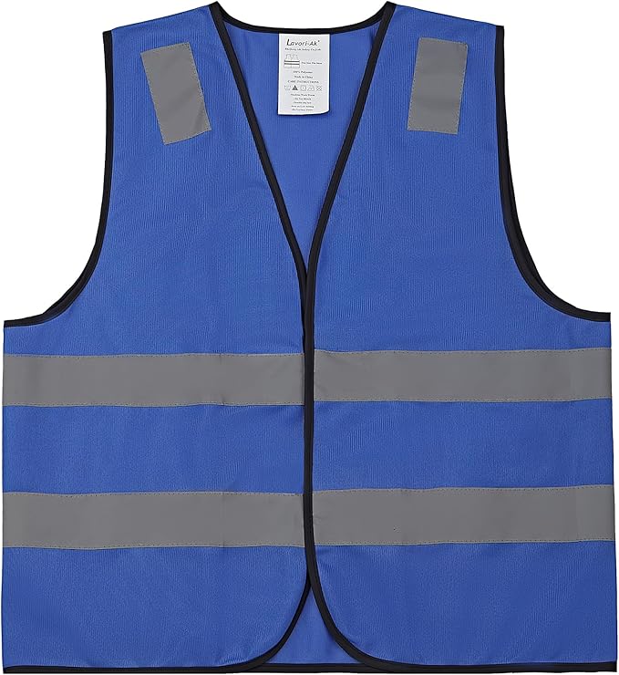 Blue Safety Vests 10 Pack - Reflective High Visibility Construction ANSI Class 2 Work Vests for Men,Woman,Hi Vis Mesh and Neon Silver Strip