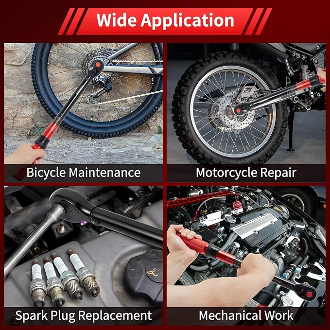 Hairich 1/2 Inch Drive Click Torque Wrench, Dual-direction Torque Wrench 10-170.0ft.lb/13.60-230.5Nm, 72-tooth Torque Wrenches with Dual Range Scales, ±3% High Precision For Bike