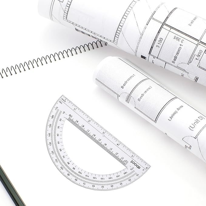 EBOOT Plastic Protractor Math Protractors 180 Degrees, 6 Inch, Pack of 2 (Clear)