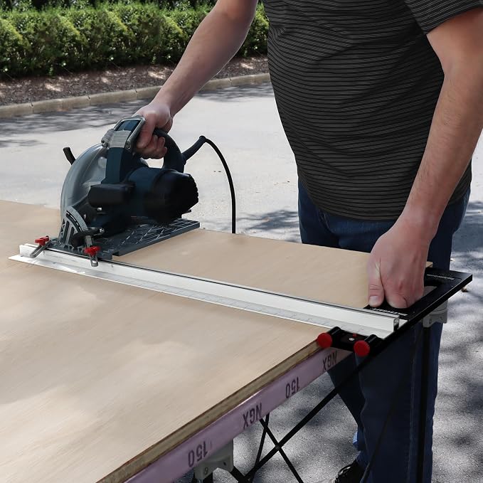 Milescraft 1404 Rip Saw Guide – Circular Saw Edge Guide. Straight Cutting Jig. Rip & Cross Cut Large Sheets. Sidewinder and Worm Drive Saws. 24inch Edge Range. All-Metal Base Prevents Flex