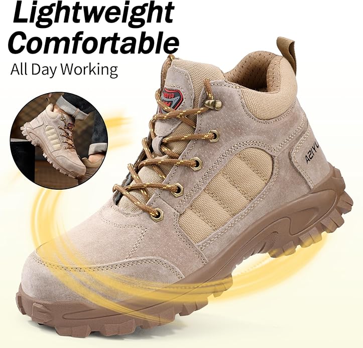 GUSAYEX Steel Toe Boots for Men Puncture Resistant Safety Work Boots with Kevlar Midsole Industrial Lightweight Men's Work & Utility Protective Shoes for Construction Warehouse Factory