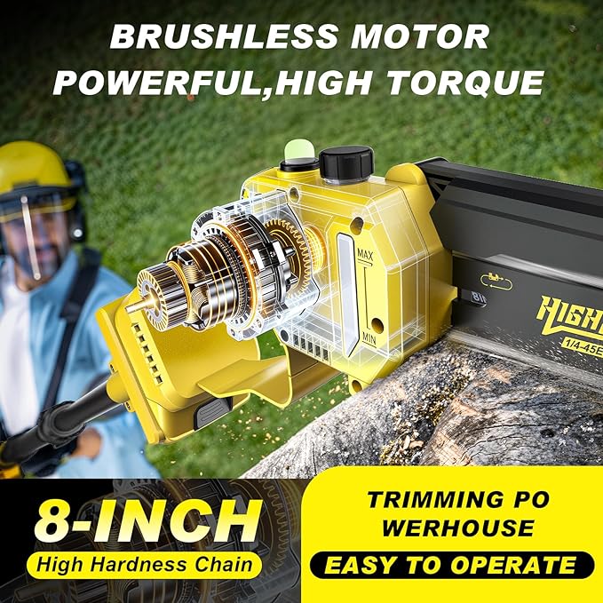 2 in 1 Electric Pole Saws for Tree Trimming,8" Mini Chainsaw Cordless with Extension Pole, Brushless Motor, Auto Oiling,13.8 FT Max Reach Extension Pole for Outdoors Pruning with 2×4.0Ah Batteries