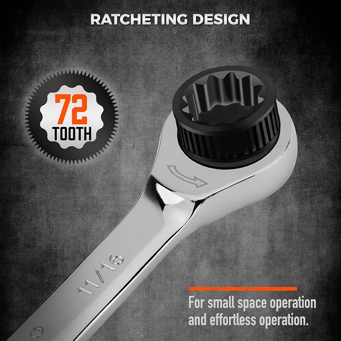 HORUSDY 48-Piece Ratcheting Wrench Set, Metric 6-18mm & SAE 1/4-3/4", Cr-V Steel 72 Teeth Ratchet Wrench with Roll Up Pouch and Hex Keys