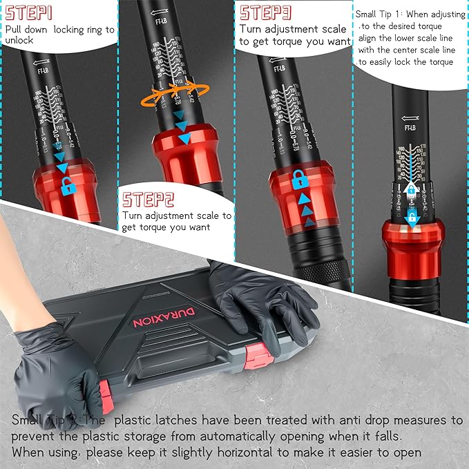 23PCS 1/2-Inch Drive Torque Wrench Set, 10-170FT.LB/13.6-230.5Nm | Click Torque Wrench with Sockets, 72-Tooth Dual-Range, ±3% Precision Adjustable Torque Wrenches for Cart, Motorcycle, Lug Nut
