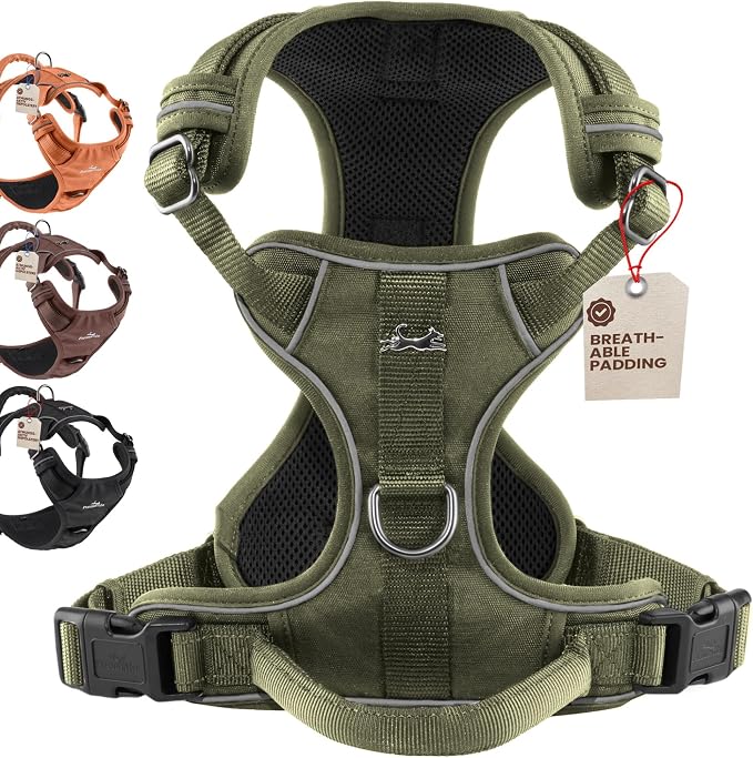 Freudentier No Pull Dog Harness with Handle, Front & Back Clips, Reflective | Soft breathable mesh padding - perfect fit with no chafing or slipping - comfortable dog vest for small, medium & large dogs