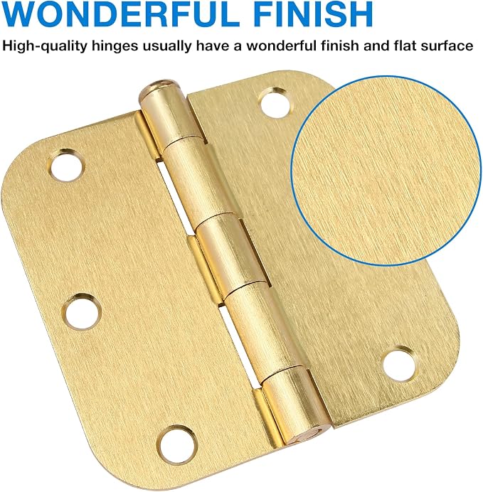42 Pack Interior Door Hinges Brushed Brass 3.5 inch X 3-1/2" 5/8 Radius,3 ½"Satin Gold Round Standard Hinge for Single Doors DIY Assembly Bifold Table Hardware Kit House Accessories Home Eseentials