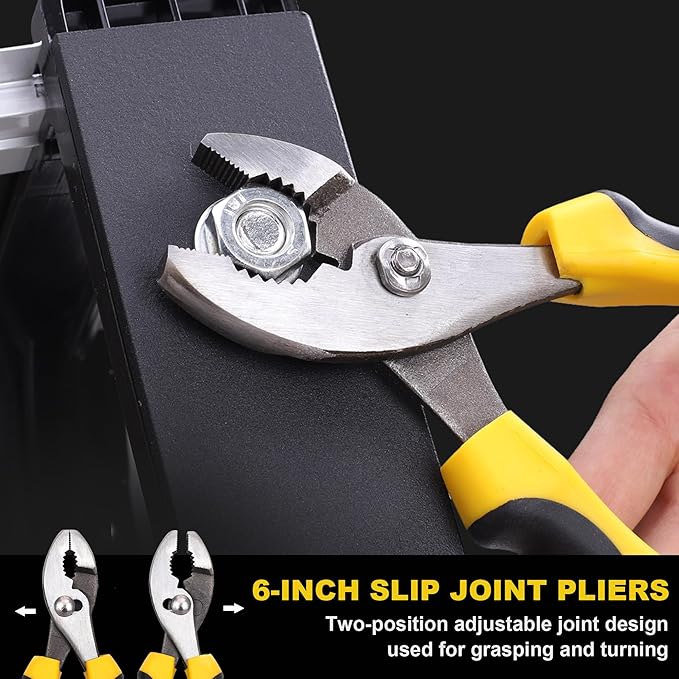 TOPLINE 8-Piece Pliers and Wrench Set with Rolling Pouch | 12”, 10”, 8” Groove Joint, 8” Adjustable Wrench, 7” Linesman, 6” Slip Joint, Long Nose, Diagonal Pliers for Home Repair