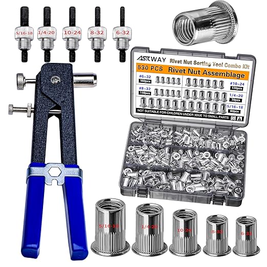 SAE Pressure Rivet Nut Tool Kit 530pcs, inch Rivet Nut Combination （5/16-18、1/4-20、10-24、8-32、6-32）,Suitable for Automotive, and Industrial Applications (SAE 530pcs Aluminum Rivet Nut)