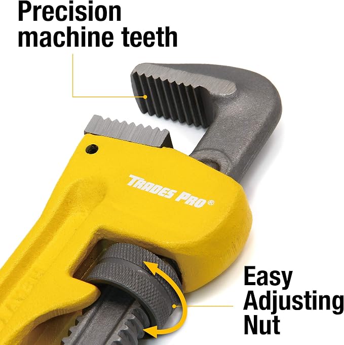 24 Inch Heavy-Duty Pipe Wrench, Adjustable Straight Pipe Plumper Wrench Yellow - 830924