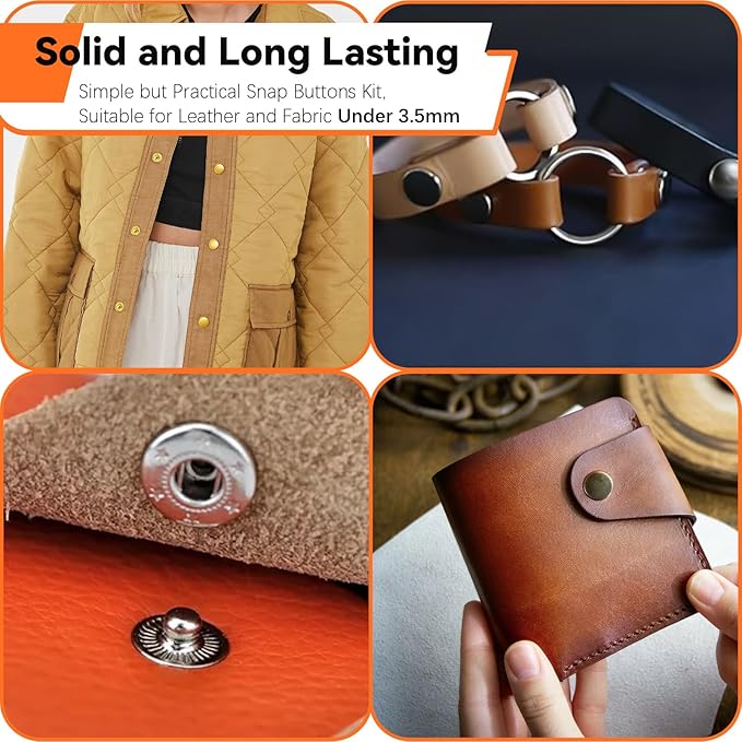Leather Snap Fastener Tool Kit - Snap Button Kit with 40 Sets 15mm Silver Snaps - Hole Punch & Snap Press Pliers for Leather Craft, Jacket & Bag Repair - Ergonomic Design for Safe, Easy DIY Projects