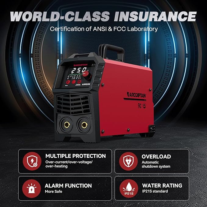ARCCAPTAIN 250A Stick Welder, 230V Arc Welder Machine with 10PCS Rods, MMA/Lift TIG Welding Machine with Synergic Control, IGBT Inverter, Hot Start, Arc force, and Anti-Stick, Portable Welder ARC250
