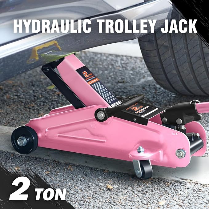 DNA Motoring Low Profile Hydraulic Trolley Service/Floor Jack, 2 Ton (4000 lbs) Capacity, Lifting Range 5.1"-13", Pink, TOOLS-00474-PK