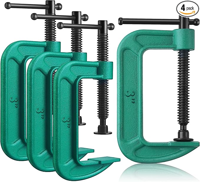 4 Pcs C Clamp Set 3 Inch Heavy Duty G-Clamps Automotive and Wood Working Clamps with Jaw Opening Sliding for DIY Carpentry Woodworking Welding and Building(3 Inch, Green)