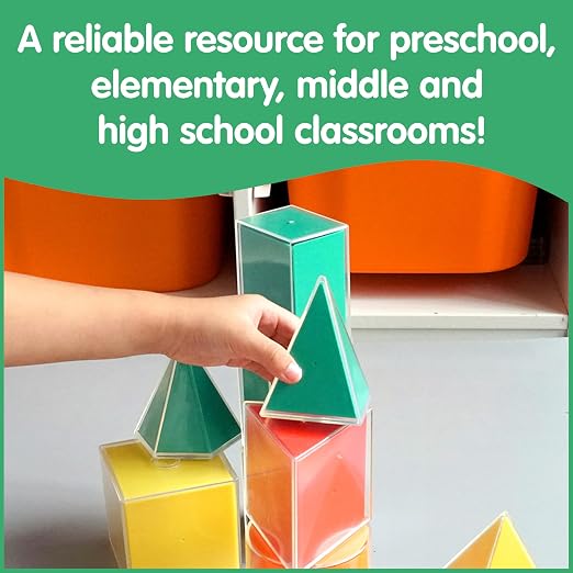 edxeducation 2D3D Geometric Solids | Set of 24 | 12 Shapes and 12 Folding Nets | Activity Guide Included | Classroom Math Manipulatives for Kids