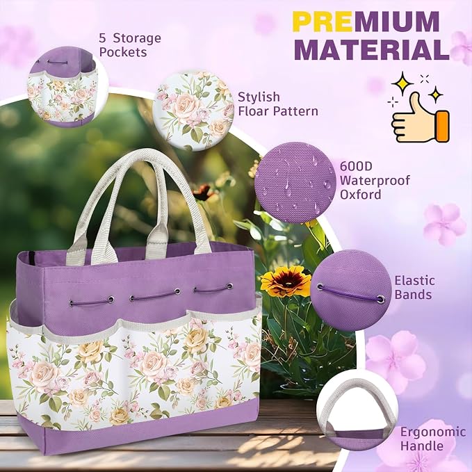 22Pcs Gardening Tools Set for Women Heavy Duty Garden Hand Tool Kit,Gifts for Mothers Day Mom Beginner Gardening Accessories with Large Tote Bag/Shovel/Repotting Mat/Plant Labels/Gloves-Purple