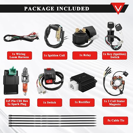 PRO BAT Full Electrics Wiring Harness Kit | for 50cc 70cc 90cc 110cc 125cc Chinese ATV Quad Bike 4 Wheeler SunL Baja Taotao JCL Coolster with CDI Coil Magneto Stator