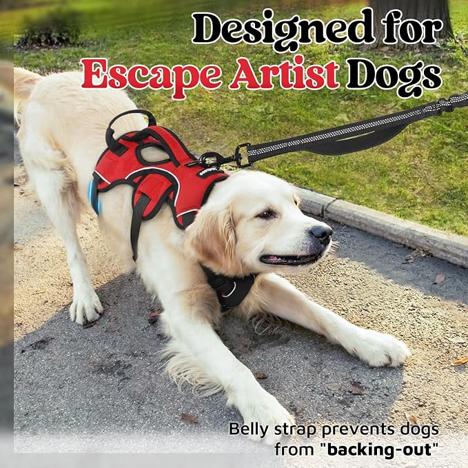 rabbitgoo Escape Proof Dog Harness for Medium, No Pull with Lift Handle | No Escape, Full Soft Padded, Reflective Adjustable Vest, Leash Clip for Walking Hiking Training, Red, Medium