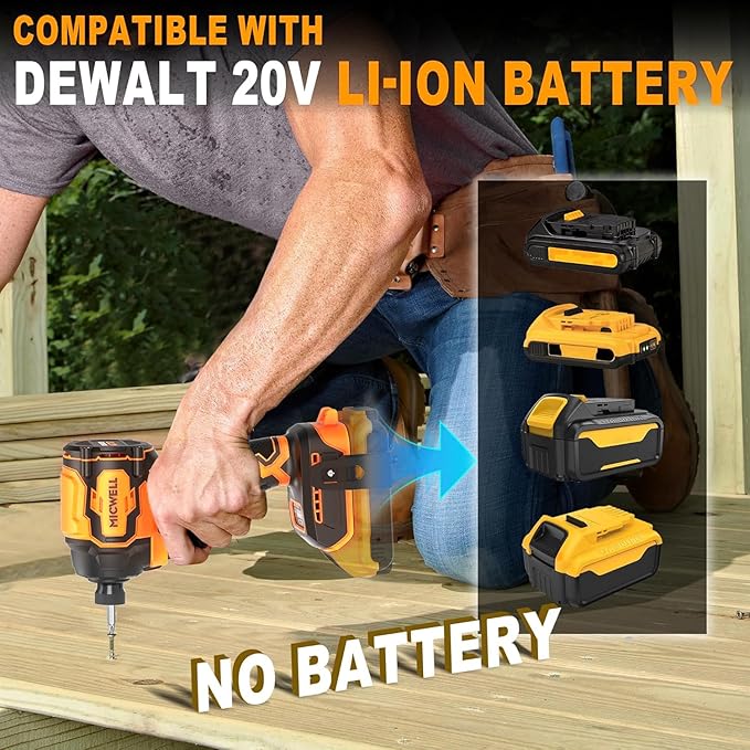 MICWELL Cordless Impact Driver (Tool Only) Compatible with Dewalt 20V Max Battery, Up to 2300 In-lbs Brushless 1/4" Impact Driver, 4-Speed Lightweight with Tool Bag, LED Light