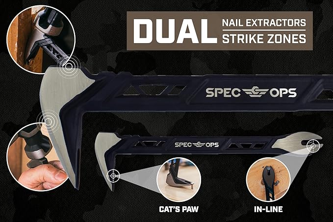 Spec Ops Tools Nail Puller Cats Paw Pry Bar, High-Carbon Steel, for Woodworking & Remodeling, 8, 10 Inch Combo Pack
