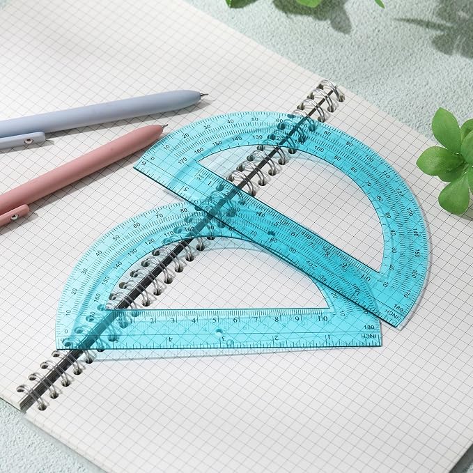 Zonon 2 Pcs 6 Inch Plastic Protractor Math Protractors 180 Degrees Angle Measurement, Translucent for Geometry Classroom Kid Student School Office Supplies(Blue)