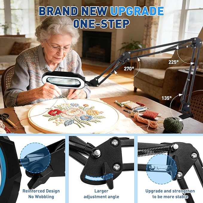HITTI 12X Square Ultra Long Magnifying Glass with Light and Clamp
