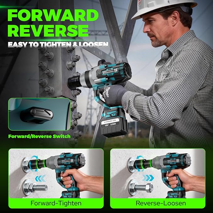 Cordless Impact Wrench 1 Inch, 3000N.m High Torque Impact Wrench Heavy Duty with Auxiliary Handle, Brushless Electric Impact Gun, 2x 5.5Ah Battery, Variable Speeds for Car Tire Lug Nut Removal Tool