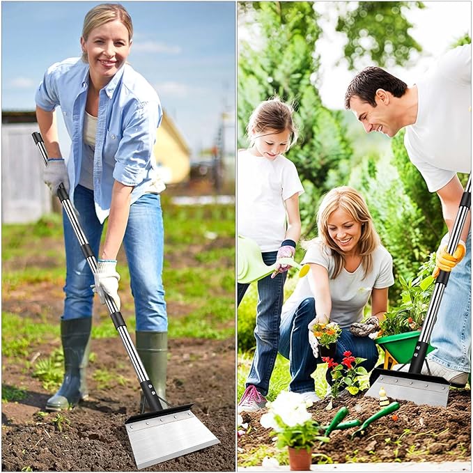 INCIKITI Multifunctional Garden Cleaning Shovel, Heavy Duty Steel Flat Shovel with 59" Adjustable Handle, Snow Ice Scraper, Outdoor Spade Tool for Weeding, Lawn Edging, Digging, Ice Removal