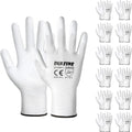 DULFINE Safety Work Gloves PU Coated-12 Pairs,White Seamless Knit Glove with Polyurethane Coated Smooth Grip on Palm & Fingers, for Men and Women, Ideal for General Duty Work (Large)