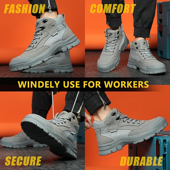 Work Boots for Men,Lightweight Breathable High Top Steel Toe Boots,Indestructible Steel Toe Shoes,Non Slip Safety Work Shoes.