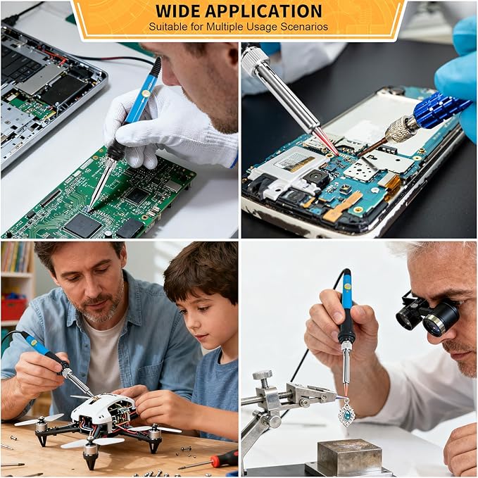 Soldering Iron Kit Electronics, 60W Adjustable Temperature Welding Tool, 5pcs Soldering Tips, Desoldering Pump, Soldering Iron Stand, Tweezers
