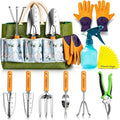 Gardening Tools Set with Organizer Handbag 9-Piece, Heavy‑Duty Rust‑Proof Garden Hand Tools, Wooden Handles,15 Plant Tags, Ideal Gardening Gift for Men & Women