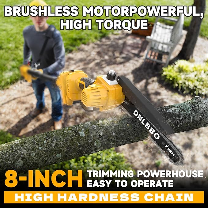 Cordless Pole Saw for Tree Trimming, 8IN Brushless 2-in-1 Electric Chainsaw | 1*4000mAh Battery, Auto Oiler, Max 16Ft Extension Pole, Auto Oil, 1000W Brushless Saw for Faster Tree Trimmer & Wood Cutting