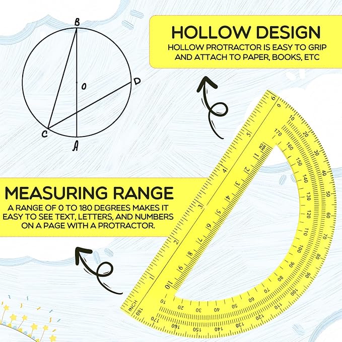 EBOOT Plastic Protractor Math Protractors 180 Degrees, 6 Inch, Pack of 2 (Yellow)