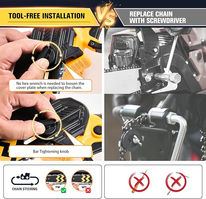 Saker Mini Chainsaw Cordless 6-Inch-Switch Security Lock-Cordless Power Chain Saws-Handheld Small Chainsaw for Cutting Wood Trimming and Woodworking- Mini Chain Saw Cordless with 1 Battery