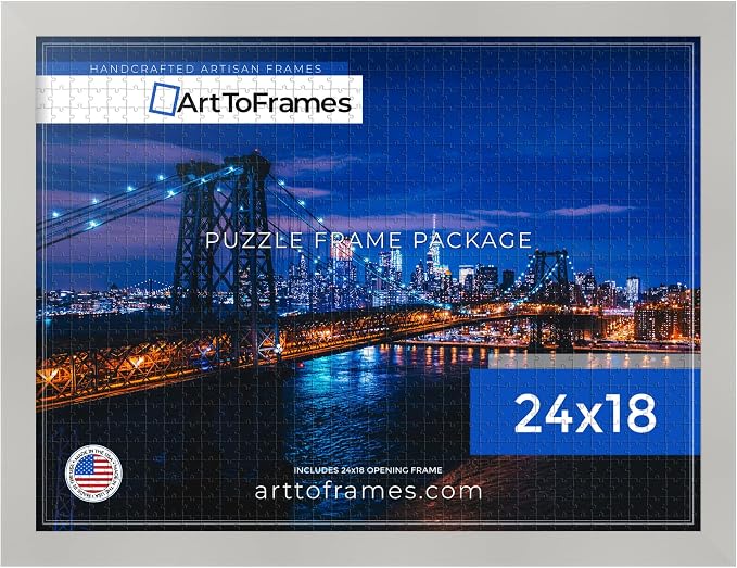 ArtToFrames Puzzle Frame for Buffalo Games 400, 750 Piece Jigsaw Puzzles, 24x18 Inch (61x46 cm), Antique White Engineered Wood with Economy Acrylic, Ready to Hang Puzzle Display