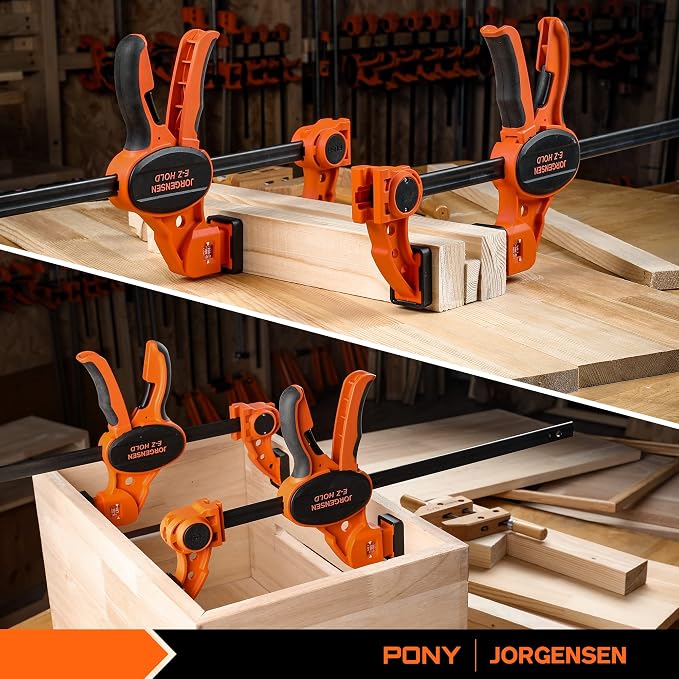 Jorgensen E-Z Hold 300LBS 12 Inch Bar Clamps for Woodworking, 2-Pack One-Handed Medium Duty F Clamps Set, Clamp/Spreader Convertible with Load Limit Indicator, Small Bar Clamps