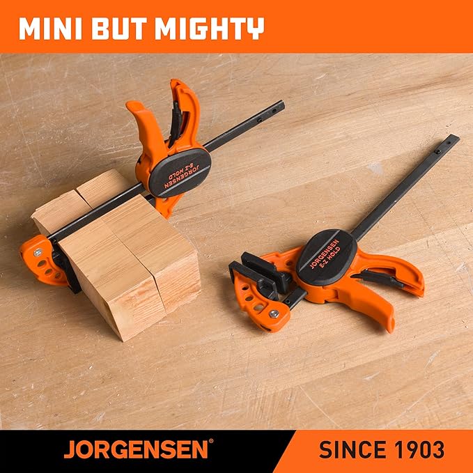 Jorgensen E-Z Hold Clamps 4 Inch Bar Clamps 2 Pack, One Hand Clamp Quick Grip, Mini Bar Clamps for Woodworking, Bar Clamps for Woodworking, Hobby Craft Woodworking Clamps