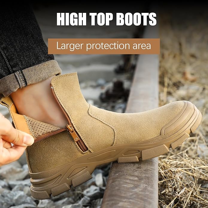 GLANOUDUN Welding Work Boots for Men Slip on Steel Toe Shoes for Men Indestructible Steel Toe Boots Welder Men's Working Shoes Fireproof Safety Footwear for Construction Men's Work & Safety Footwear