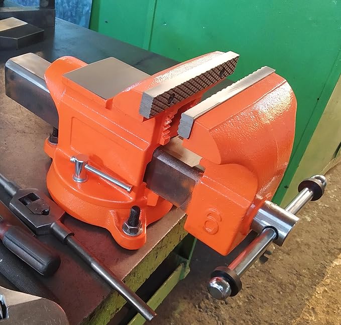 Forward Bench Vise 5 Inch Ductile Iron Bench Vice with 360 Degree Swivel Base and Channel Steel Guide Bar 30505 (5")
