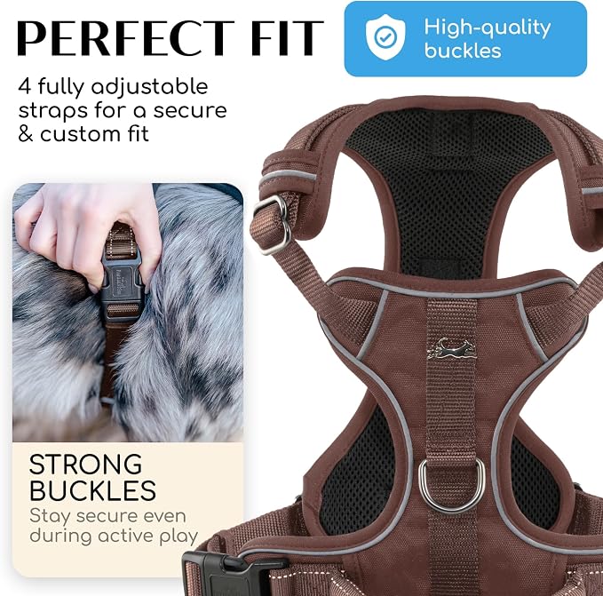Freudentier No Pull Dog Harness with Handle, Front & Back Clips, Reflective | Soft breathable mesh padding - perfect fit with no chafing or slipping - comfortable dog vest for small, medium & large dogs