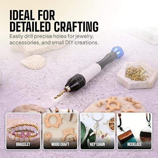 Craft911 Manual Craft Drill Sharp HSS Micro Mini Twist Drill Bits Set, Pin Vise Hand Drill for Jewelry Making; Small Hand Drill for Resin, Rotary Tools for Wood, Jewelry, Plastic, Miniature - Blue