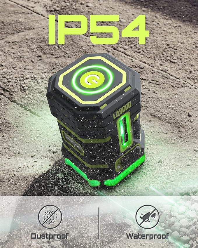LASGOO Green Laser Level Self Leveling, 360° Horizontal Laser with Vertical Laser Line, 4 Brightness Levels Pulse Mode for Floor Tile Wall Construction, L-Bracket, Batteries and Carry Bag Included