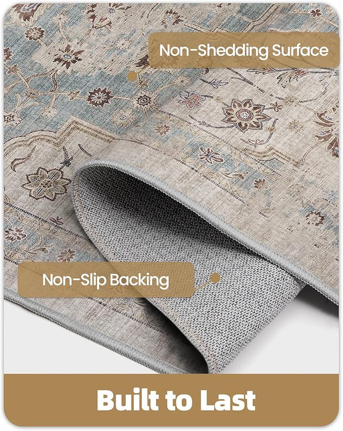 Color&Geometry Vintage Kitchen Rugs Sets of 3, Machine Washable 4mm Ultra Thin Stain Resistant Kitchen Floor Mats, Non Slip TPE Backing Runner for Sink,Hallway,Laundry,Entryway (2x3+2x5+2x7)