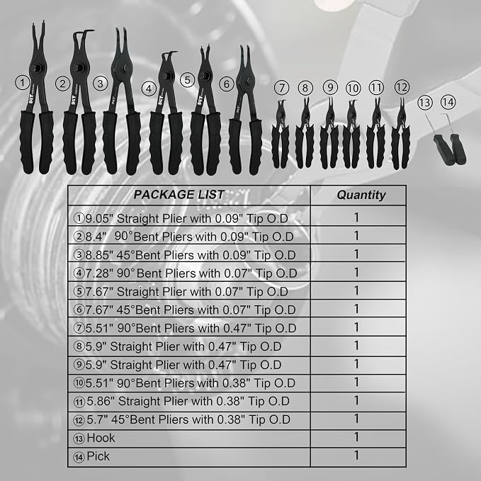 SGT Snap Ring Pliers Set, 14pcs Internal and External Circlip Pliers