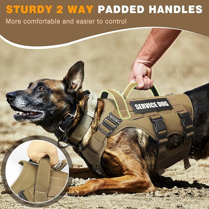 Service Dog Vest Harness for Medium Dog, Tactical Working MOLLE Vest with 10 Pet Patches, No Pull Heavy Duty Harness for Training Walking