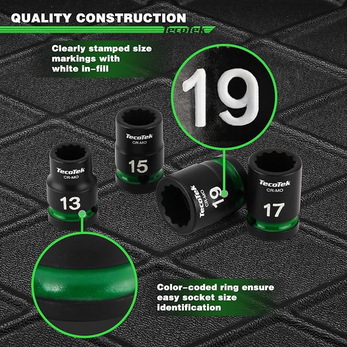 TecoTek 26 Pieces 1/2-Inch Drive Shallow 12-Point Metric Impact Socket Set, CR-MO, 10mm to 36mm, Stamped and Ink Filled Size Marking, Heavy Duty Storage Case