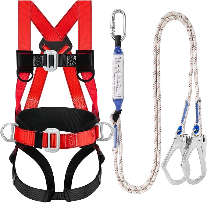 TT TRSMIMA Safety Harness Fall Protection Kit: Roofing Harness for Work | Men Construction Climbing Fall Arrest Safety Harnesses with Shock Absorbing Lanyard Rebar Hook Waist Pad